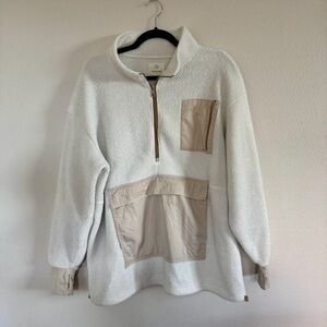 Aerie Offline White and Tan Half-Zip Sherpa Sweatshirt Jacket
